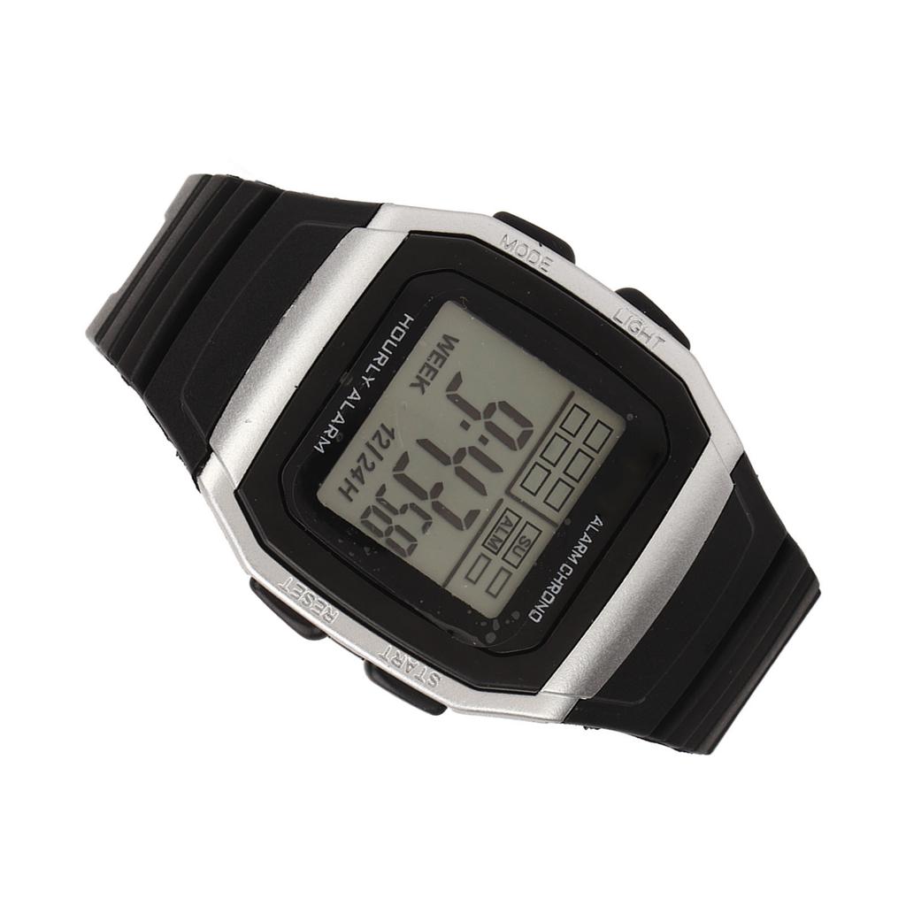 Sport Digital Watch Multifunction Shockproof Waterproof Retro Classic Digital Chronograph Watch for Students Men Silver