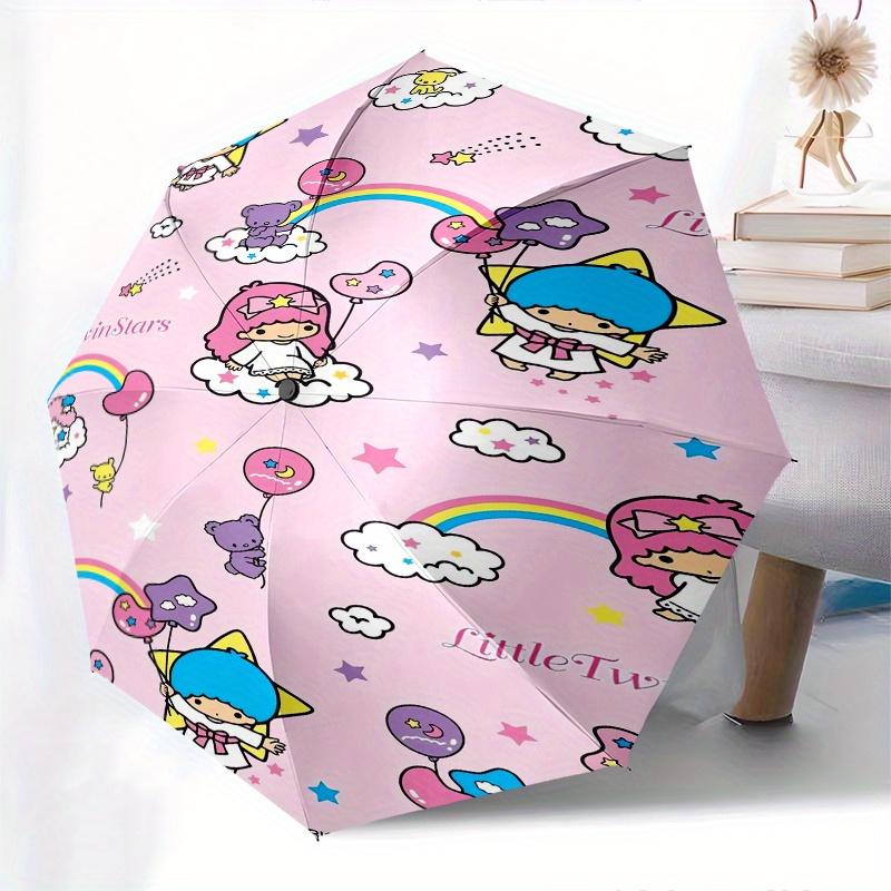 Little Twin Stars,Sanrio Automatic Folding Umbrella Simple 8 Rib Design, Bright Cartoon Pattern, Durable Iron Frame, Suitable For Travel, Ou