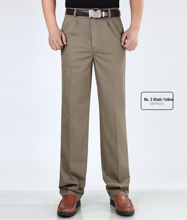 Men’s High Waist Cotton Pleated Loose-Fit Pants for Spring & Autumn