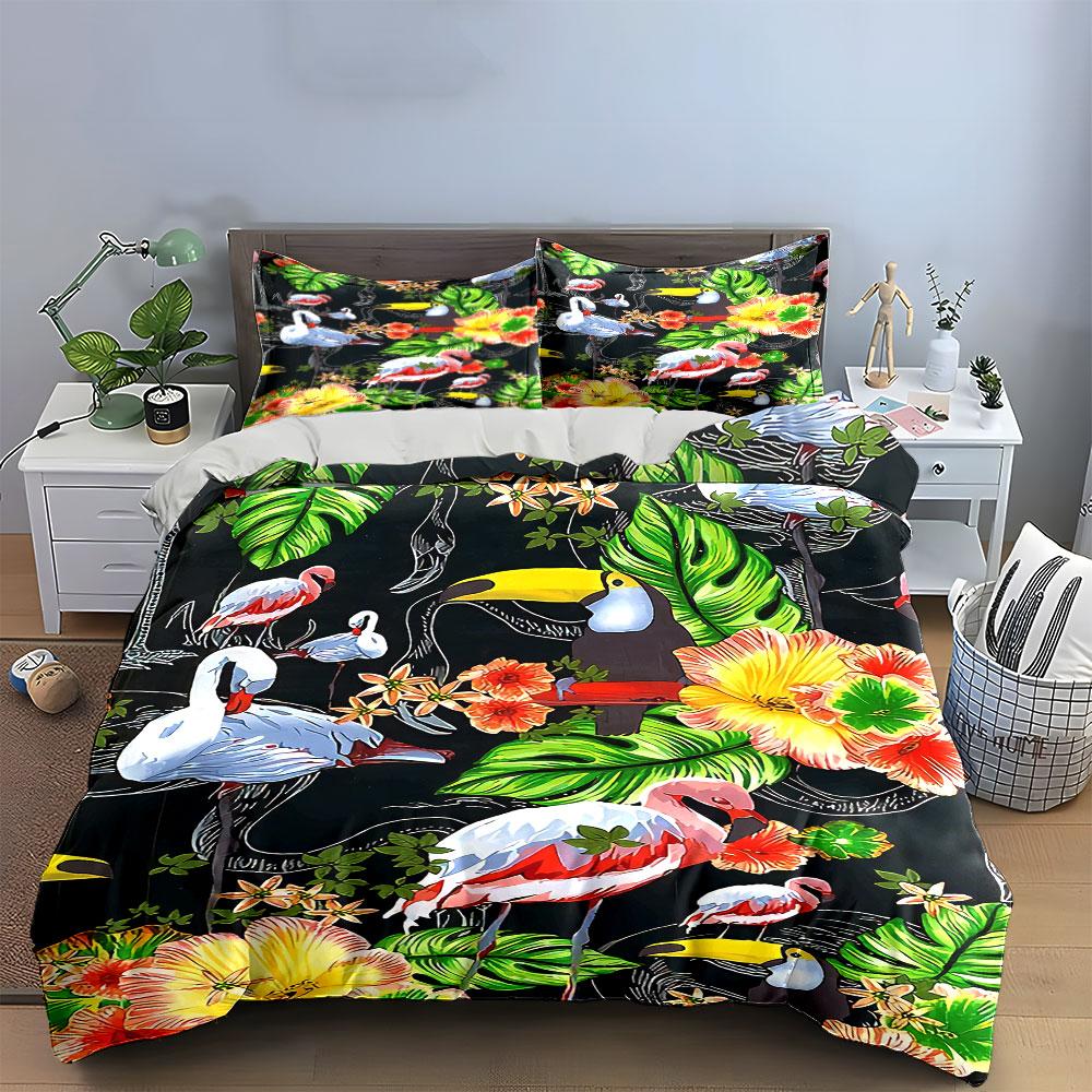 Flamingos, Toucans, Leaves, Flowers. Bedding Sets Duvet Cover Sets Duvet Covers Pillowcases(1 * Duvet Cover 2 * Pillowcases Without Duvet Insert)