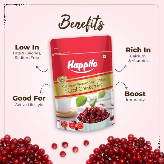 Happilo Premium Californian Dried and Sweet Sliced Cranberries, 200 G