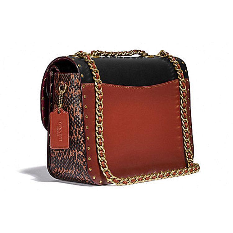 Coach Madison Camellia Studded Decor Small Calfskin Coated Canvas And Snake Leather Crossbody Bag Women Crossbody Bag Black Red 4679-B4NQ4