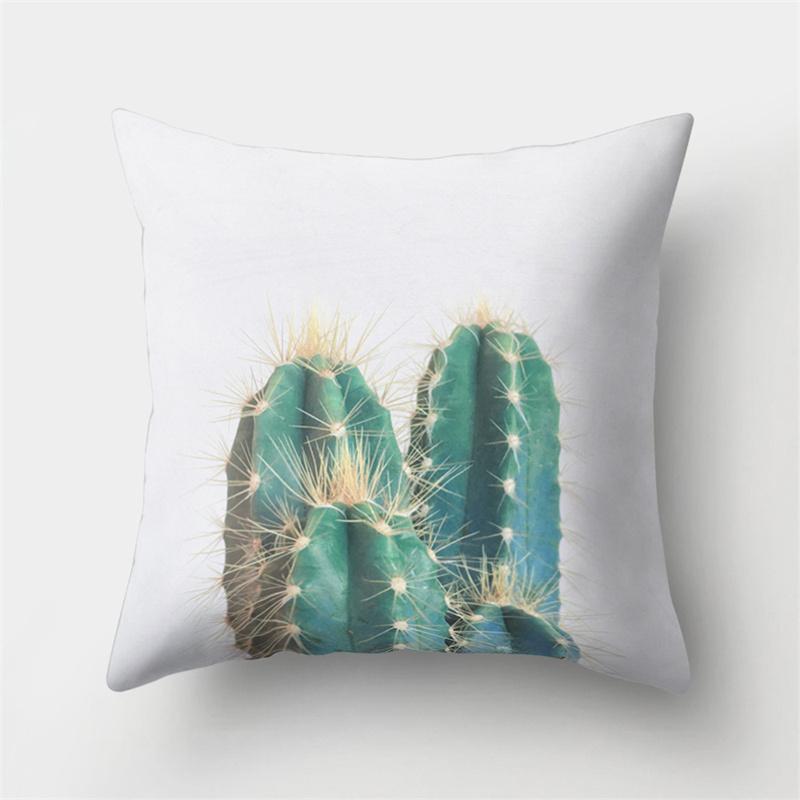 Green Cactus Leaf Plant Pink Flower Potted Plant Cushion Pillow Cover Sofa Bedroom Decorative Pillow Cover