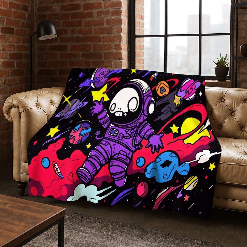 Cartoon Astronaut Universe Spaceman Outer Space Flannel Blanket Soft Warm Throw Blanket for Bedroom Living Room Bed Travel kids