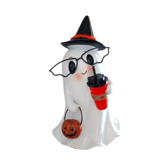 

Yousheng Halloween Decoration Ghost Wear Glasses Resin Statue Fine Craftsmanship Tabletop Ornament Home Decor D