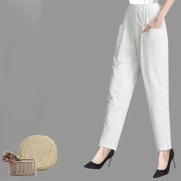 

Korean Casual Pants, Thin Cotton and Linen Pants, Women s Spring Summer Elastic Waist Ankle Pants, Women s Bloomers M