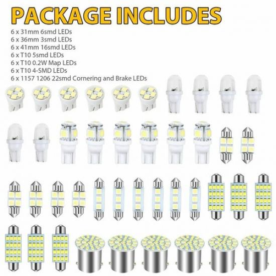 42x Car Interior LED Light For Dome Map License Plate Lamp Bulbs Kit Accessories