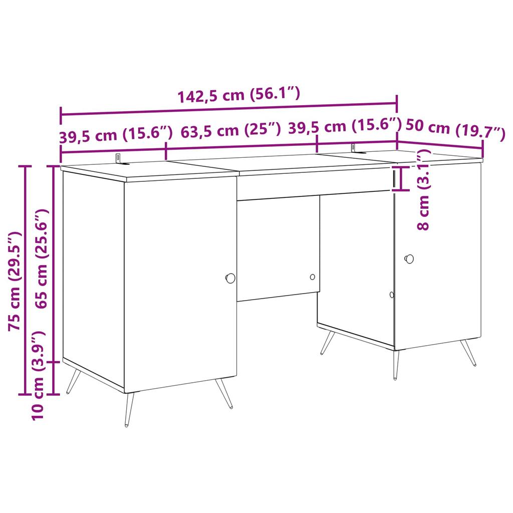 Desk Grey Sonoma 142.5 x 50 x 75 cm Particleboard