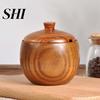 Spice Pot Seasoning Jar with Lid Strong Sealed Wide Mouth Easy To Clean Condiment Container Wooden Retro Sugar Pepper Salt Restaurant Supplies Wood