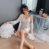Sexy Pajamas Women's Summer Ice Silk Thin Suspender Nightgown Two-piece Set Spring and Autumn New Lace Hollowed-out Loungewear