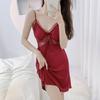 Thin ice silk pajamas, new suspender pajamas with chest pads, lace hollowed out, sexy temptation, female summer pure desire
