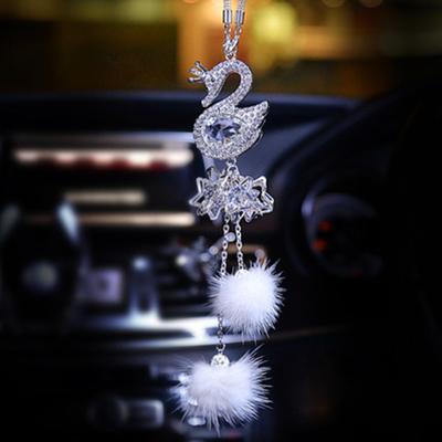 Faux Crystal Swan Car Auto Interior Ornament Rearview Mirror Hanging Pendant