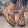 Fashion Comemore Summer Wedge Thick Bottom Flip-flops Fashion Women Shoes Rhinestone Casual Versatile Ladies Platform High Heel Slippers