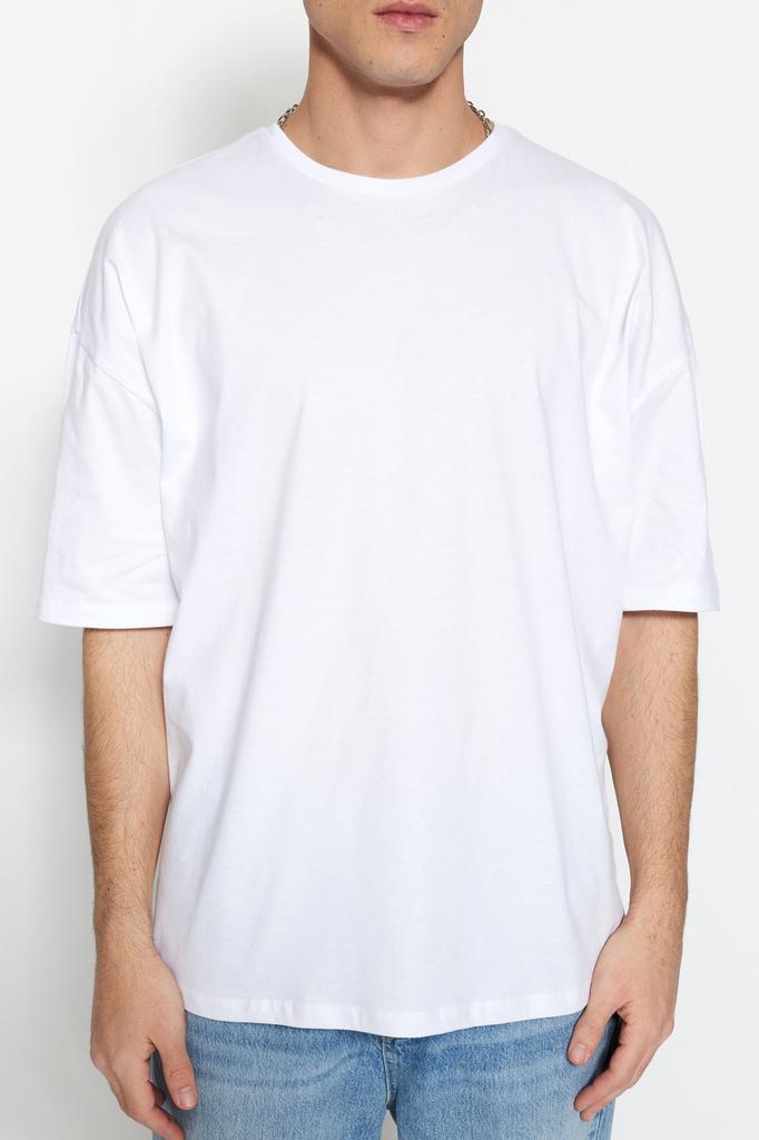 Men's Fashion T-Shirt Crew Neck Short Yellow Oversize Wide Cut Basic 100% Cotton T-Shirt