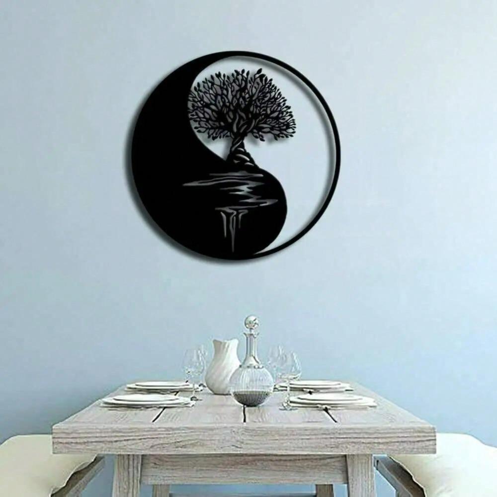 Metal Wall Art Tree of Life Yin Yang 3D Silhouette Home Decor Iron Sculpture
