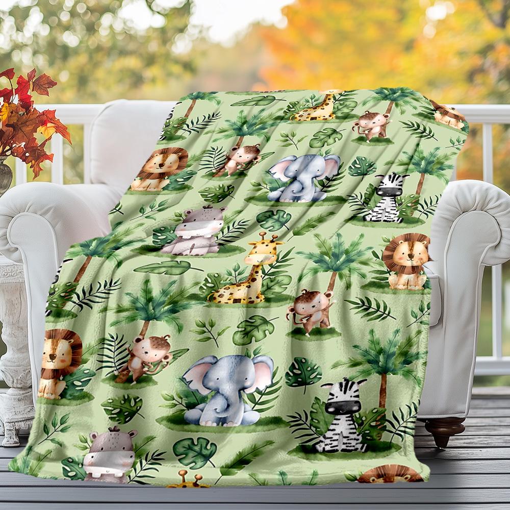 1PC Jungle animalsOutdoor Flannel Blanket - Soft Plush Decor for Picnics, Camping, Bedroom, Playroom, Office, or Lunch Break 1356A