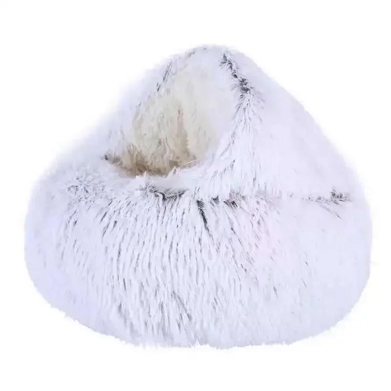 Круглая плюшевая зимняя лежанка для кошки, коврик для кошки, теплая корзина для кошки, спальный мешок для кошки, гнездо для кошки, щенок кошки 40cm