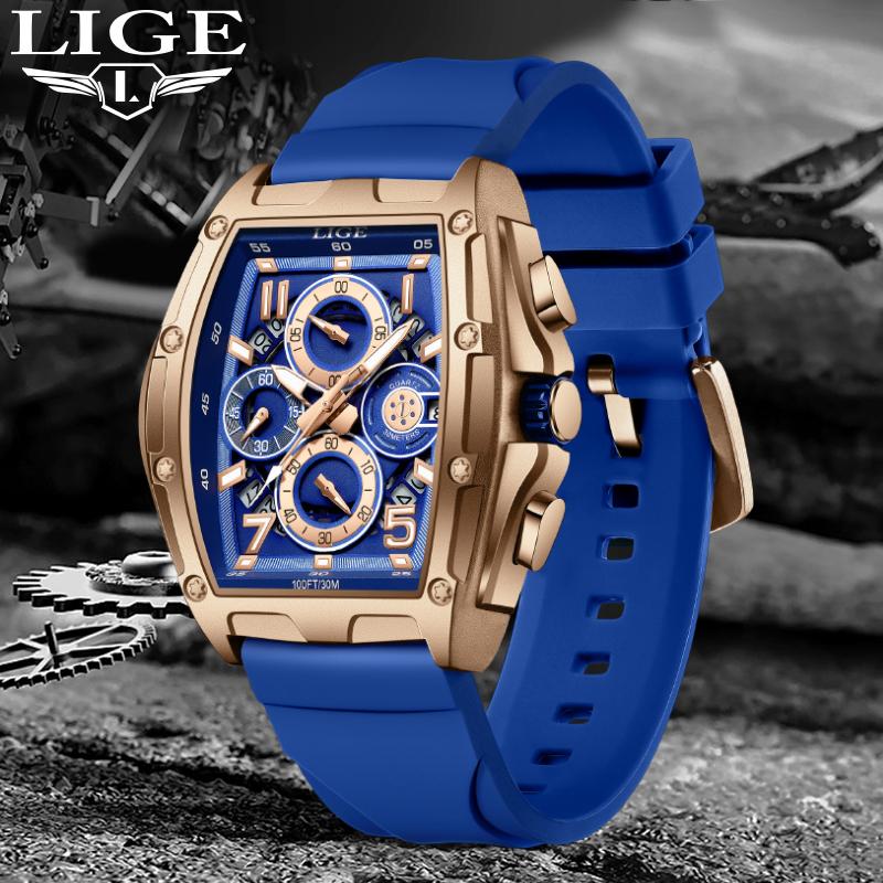 LIGE Mens Watches Sports Silicone Watch Men Luminous Chronograph Waterproof Watch for Men Male Clock Relogios Masculino+Box