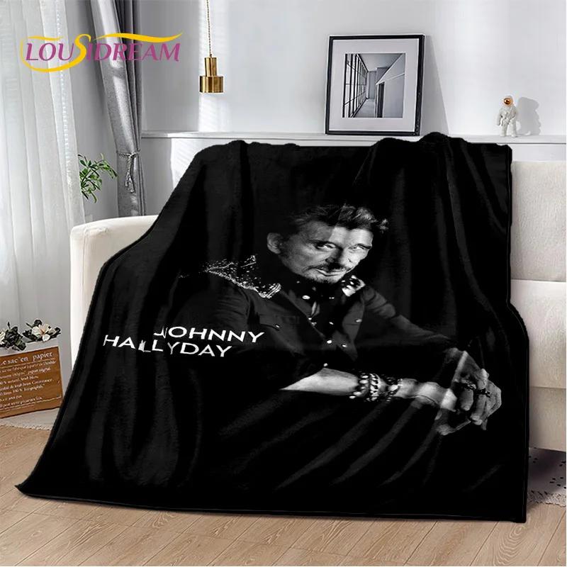 3D-Druck Johnny Hallyday Rockstar Weiche Flanelldecke für Betten Schlafzimmer Sofa Picknick, Überwurfdecke für Draußen Freizeit Geschenk