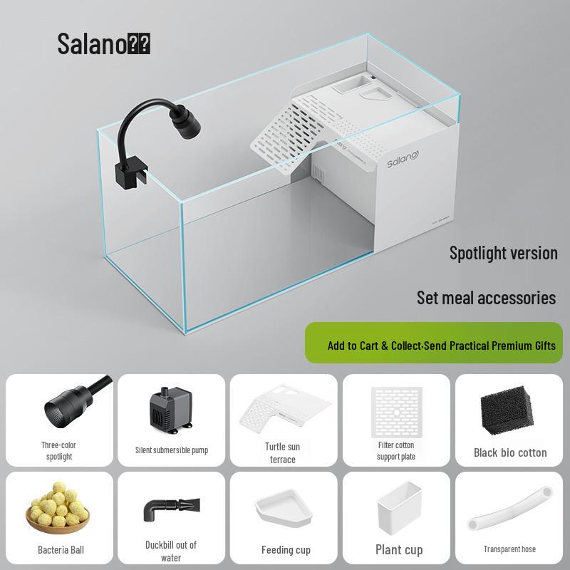 Turtle & Fish Breeding Tank Set with Basking Platform, Dry-Wet Separation, and Side Filter Eco Glass Tank