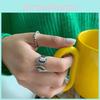 Chic Ins Style Adjustable Open Ring With Retro Mesh Pattern In 925 Pure Silver