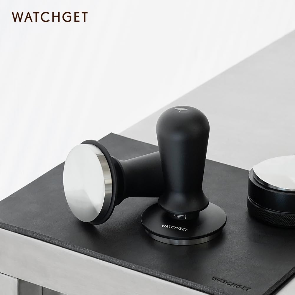 Watchget Espresso Tamper, 58mm Coffee Tamper with Flat Base, Stainless Steel, Spring-Loaded Tamper, Adjustable Depth, and Scale, Fits 58mm
