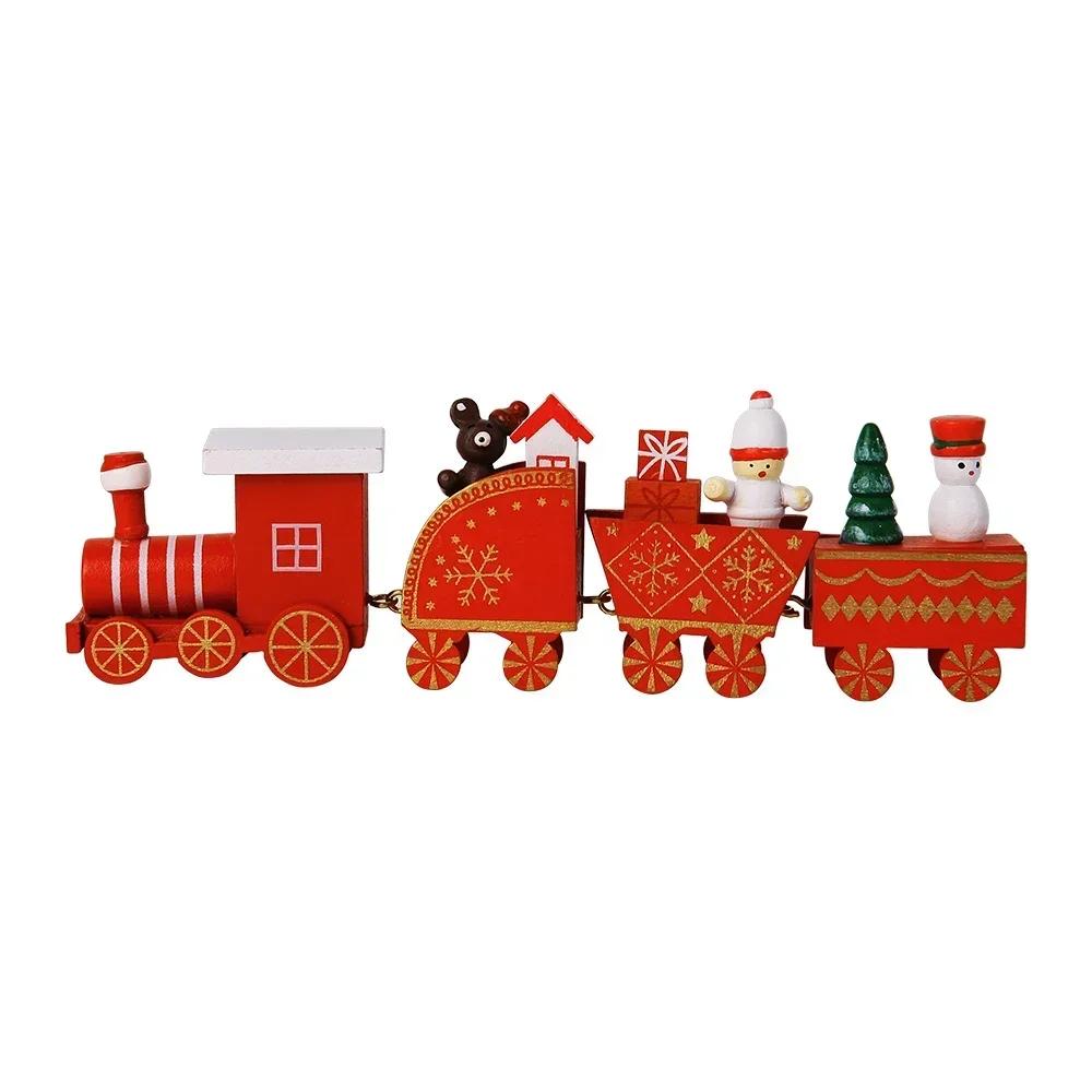 Wooden Mini Train Decor Set Christmas Party Snowman Ornament Plastic or Wooden Tabletop Cake Decoration Props Train Kids Toys