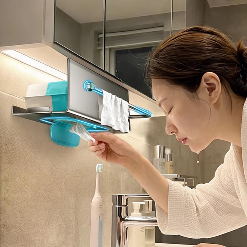 TDYU Under Mirror Cabinet Adhesive Tissue Holder with Hooks