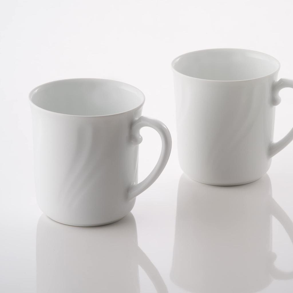 Okura Art Pottery Janet White Mugs (Pair), Coffee/Tea, Approx. 310cc, Microwave and Dishwasher Safe, Made In Japan, 126CR/1000-I