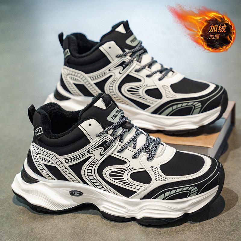 Winter fleece high-top sports shoes, thickened soles, warm cotton shoes, casual dad shoes