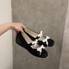 French gentle satin lace bow Mary Jane shoes women's inner height-increasing single shoes 2025 new shallow mouth ballet shoes
