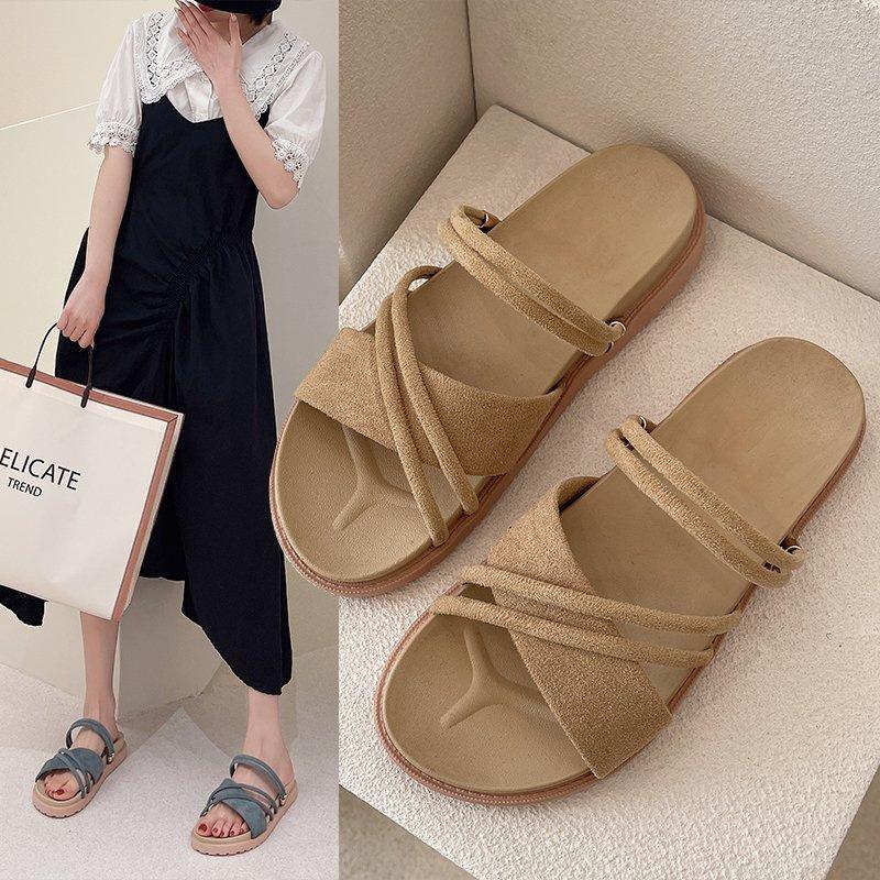 

spring and summer new Roman low-heeled straps Japanese two wear flat-bottomed beach sandals 35 чорний