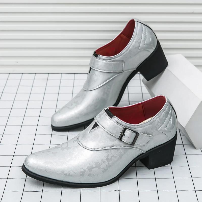 Fashion Men's Pointed Silver Green Monk Strap Loafter Leather Casual Men Shoes Man Male Formal Wedding Dress Shoes for Men