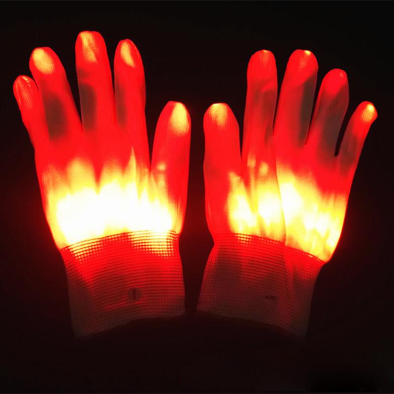 Colorful LED Luminous Gloves Halloween Christmas LED Finger Gloves Event Party Light Up Skull Gloves For Adult Glow Party Prop