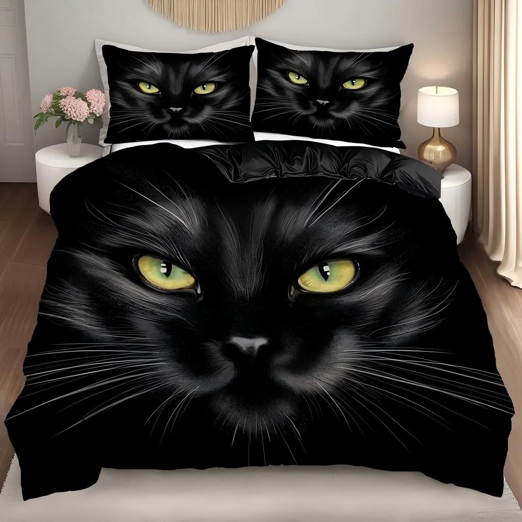 Comforter Cartoon Black Cat Pupil 3D Printed Bedding Set Cute Animal Style Luxury Soft Comfortable Home Polyester