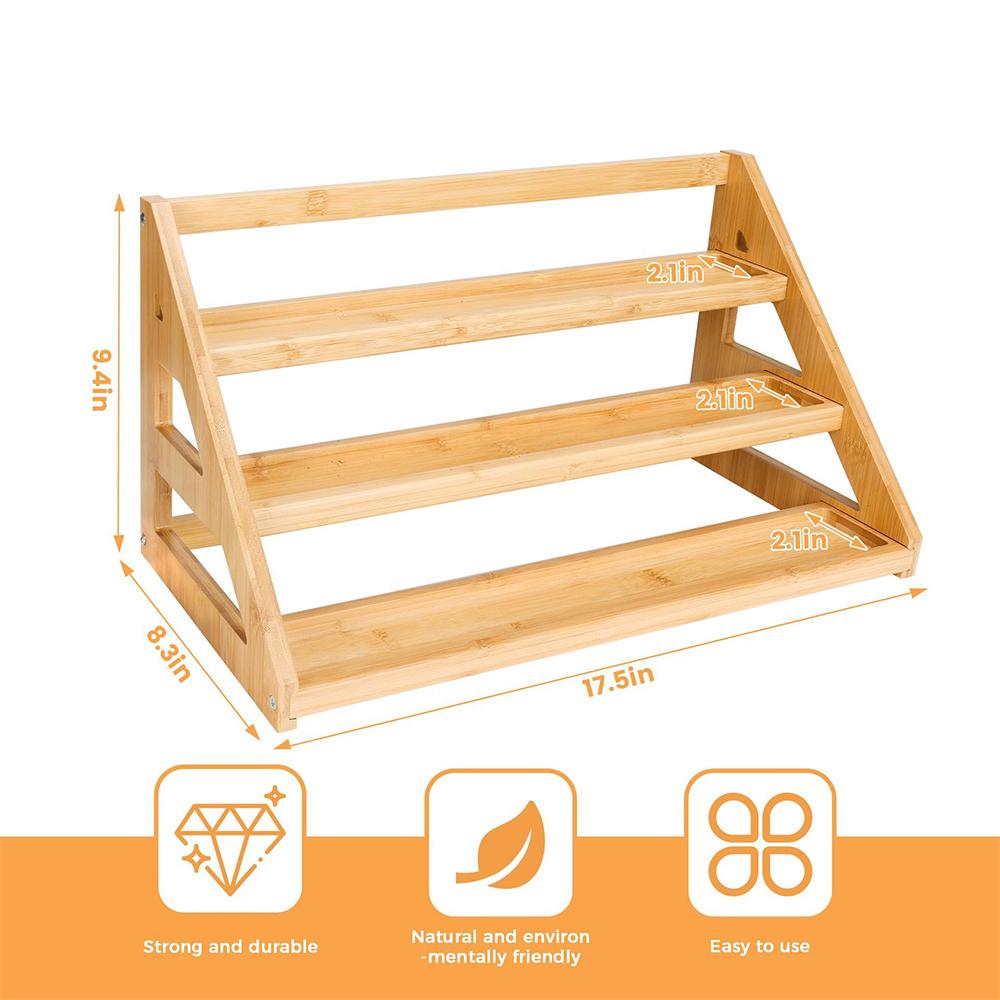 LMETJMA 3 Tier Bamboo Spice Rack Organizer Kitchen Countertop Seasoning Spice Storage Organizer Shelf Fits 24 Spice Jars