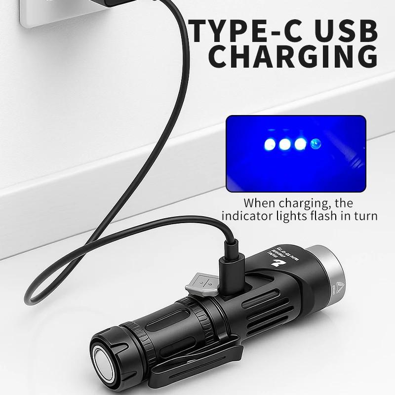 Rechargeable LED EDC Flashlight with 90° Rotate Head Pocket Torch Magnetic Base for Camping, Working, Outdoor, Hiking, Emergency