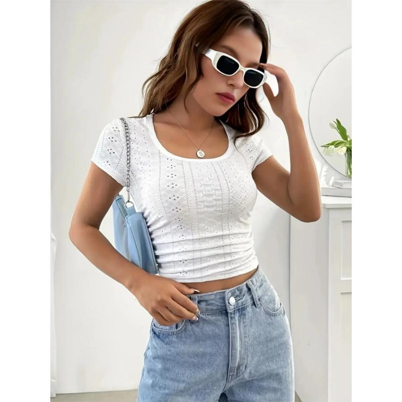 Maglietta Casual a Girocollo Monocolore alla Moda per Uso Quotidiano, Vacanze, Esterno, Abbigliamento Estivo, Top da Donna per l'Estate