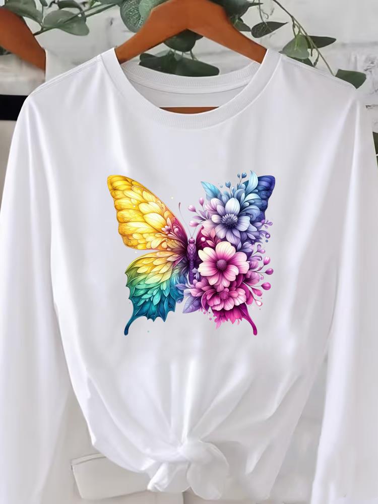 (Asiatische Größe) Buch süß 90er niedlich Bedruckt Rundhals Langarm T-Shirt Tee Dame Frauen Damenbekleidung Lässiges Mode Oberteil Grafik-T-Shirts