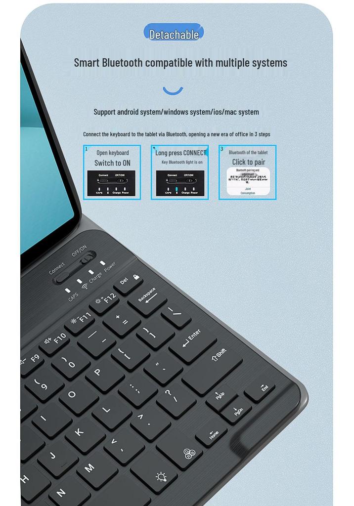 Compatible with Xiaomi 7 Pro/8 Tablets: Leather Case & Detachable Seven-Color Backlit Bluetooth Keyboard Protective Shell.