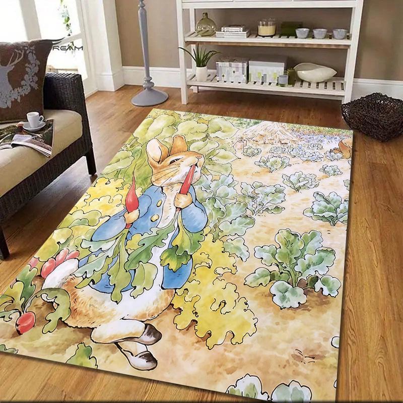 Peter Rabbit2 Flannel Pattern Square Carpet,Area Rug,Carpet Rug for Living Room Bedroom Sofa Playroom Decor,Non-slip Floor Mat