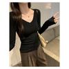 Women's Solid Color V-Neck Long-Sleeve Slim Fit Shirt, Autumn/Winter Base Layer or Outerwear, Regular Shoulder.