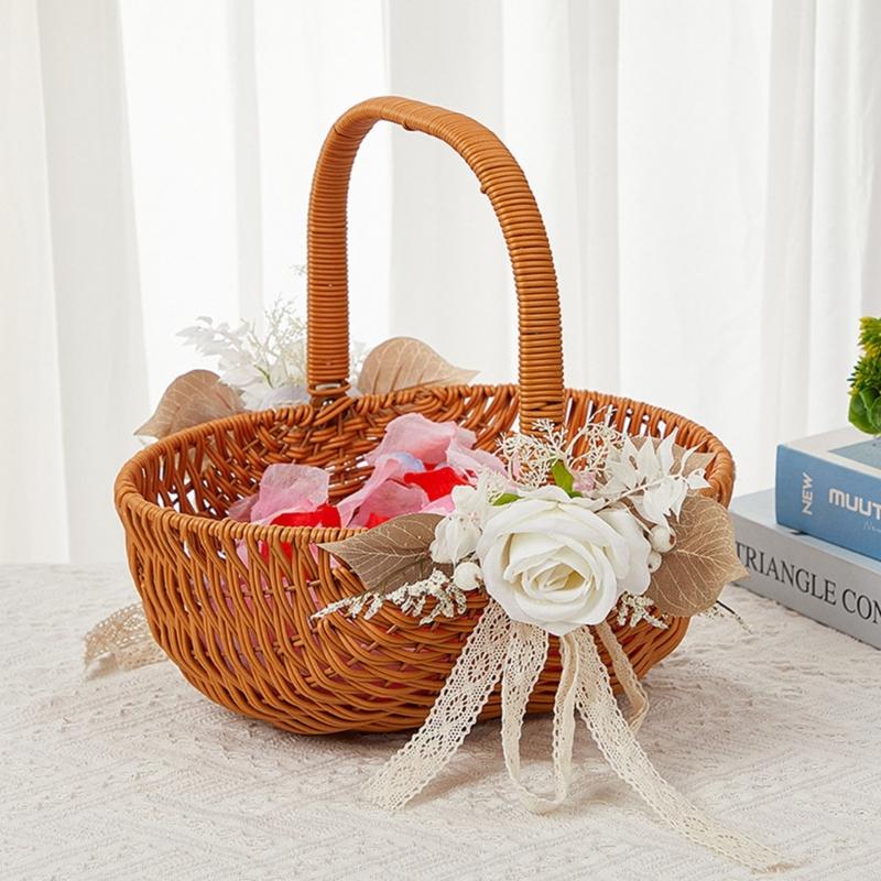 Elegant Rattans Handwoven Wicker Flower Basket Portable Floral Arrangement Pots for Wedding and Homes Decoration