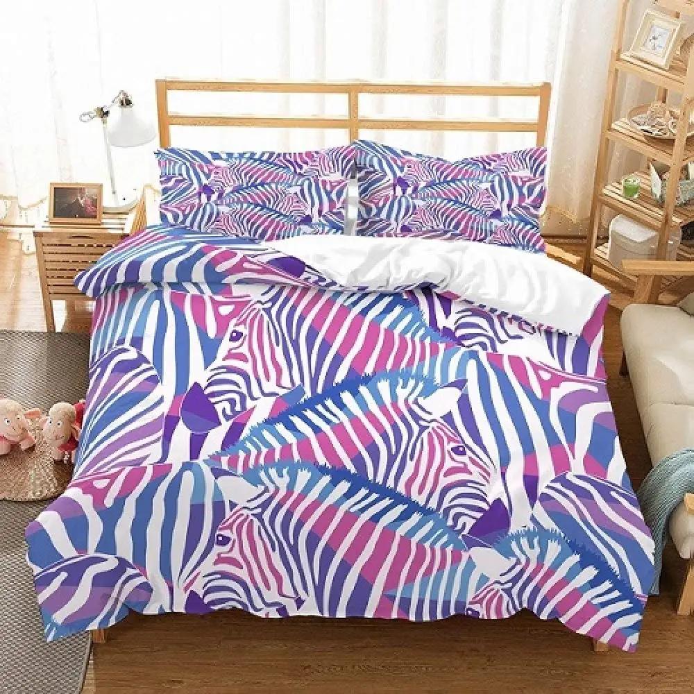 Colorful Zebra Print Duvet Cover For Kids Girls Teens Beautiful Colorful Animals Theme Bedding Graphic Graffiti Art Decorative