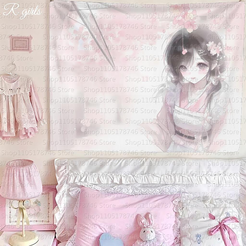 Retro JapaneseStyle Anime Girl Wall Hanging Girl kawaiiInspired Tapestry Wall Decoration Tapestry for Student Dorms Bedrooms