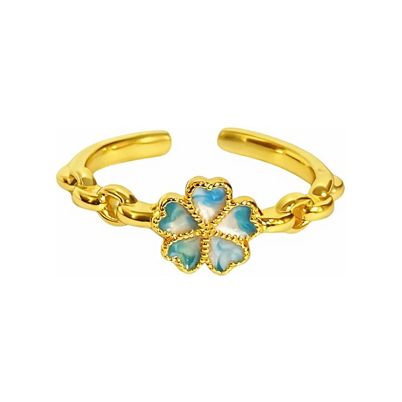 Mittelalterlicher Leichter Luxus Persönlichkeit Emaille Gebürstet Osmanthusblüte Öffnungsring Nische High-End Temperament Ring Frau