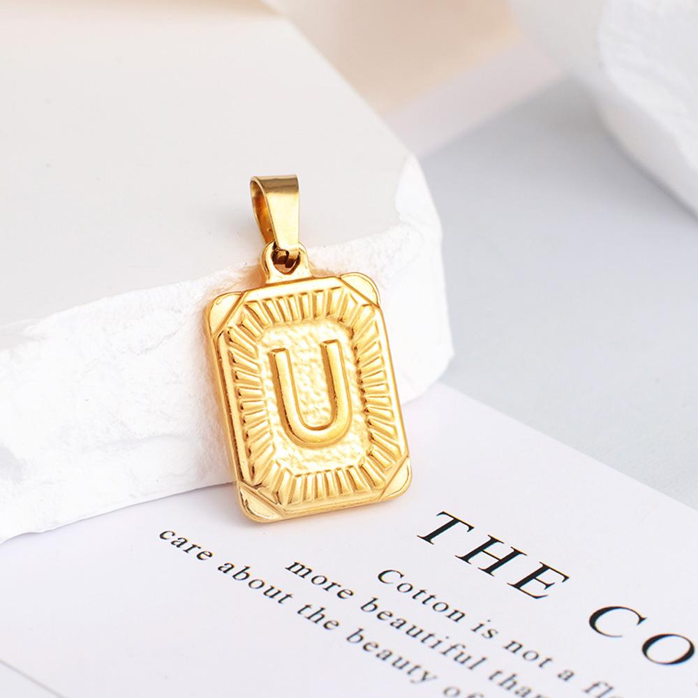 New Electroplated Square Copper Plate English Letter Pendant - Handmade Gold Medal Design.