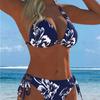 Bikini Set da Donna Sexy con Costume da Bagno Intero con Patchwork Stampa Divisa e Design con Scollo all'Americana