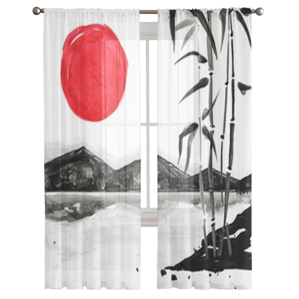 Berge in japanischer Malerei, durchsichtige Vorhänge, Schlafzimmer-Voile-Vorhang, Wohnzimmer, Fenster, durchsichtige Vorhänge, Küche, Tüllvorhänge