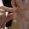 Elegant Autumn/Winter Leaf Cat's Eye Stone Earrings – Light Luxury, High-End Ear Hooks with Unique Design